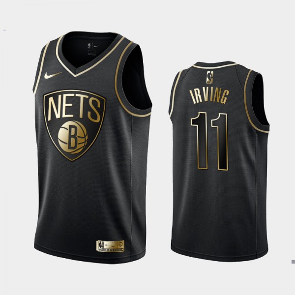 Kyrie Irving Brooklyn Nets #11 Men's Golden Edition Golden Logo Jersey - Black